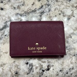 Kate Spade Maroon Card Holder with Gold Logo